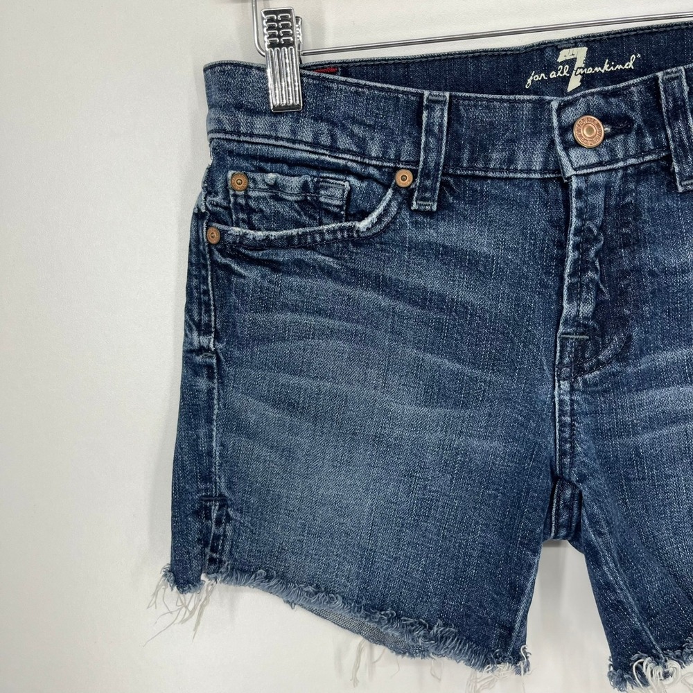 7 For All Mankind Womens Cut Off Denim Shorts Dark Wash Raw Hem Size 25 - Picture 8 of 12